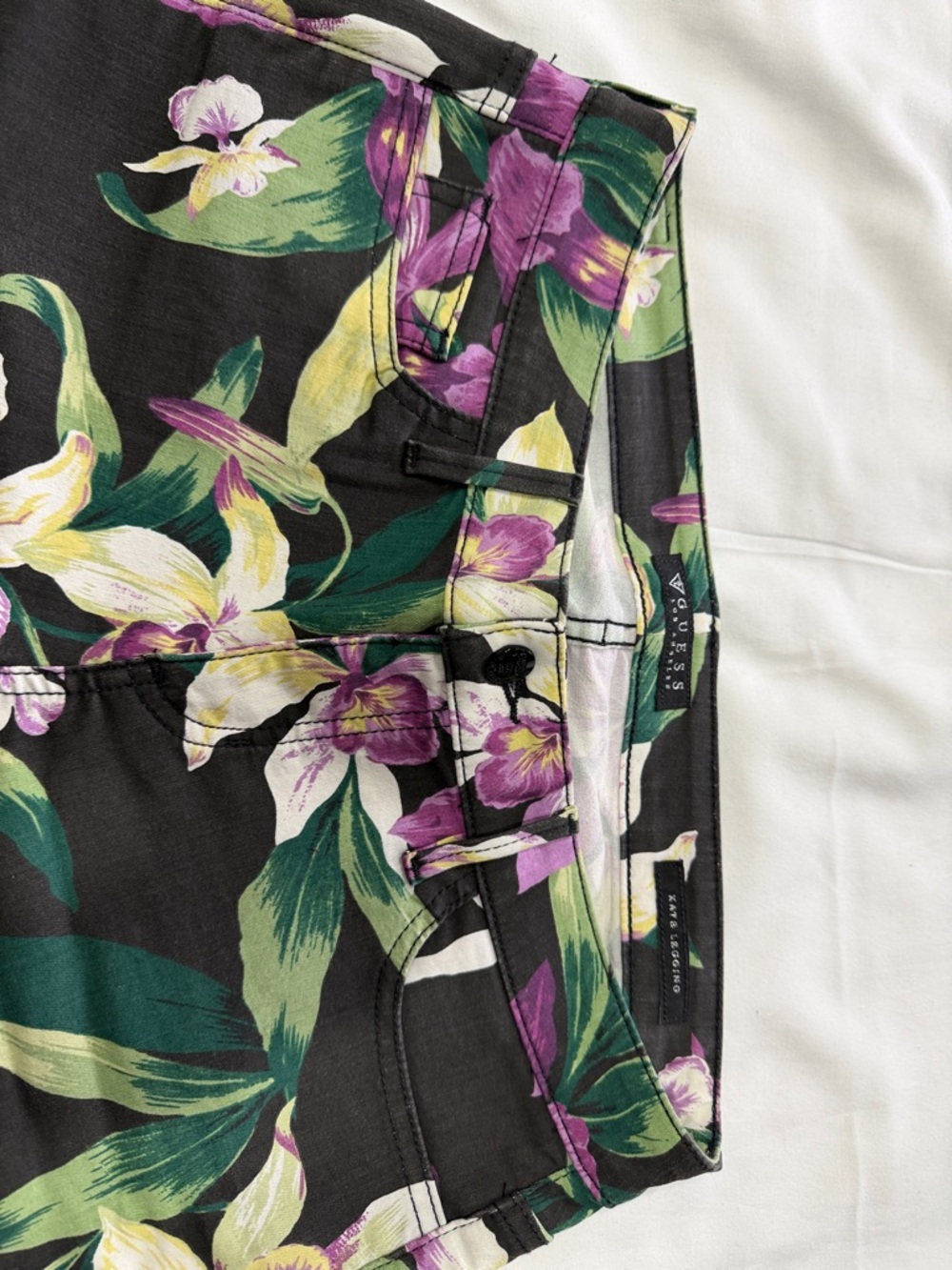 Guess Black Skinny Jeans with Purple and Green Floral Design